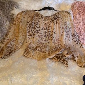 Sheer blouse with brown and gold earth tones